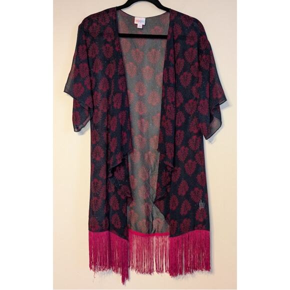 LuLaRoe Women's Size Small Monroe Kimono ~ Allover Print ~ Sheer ~ Fringe Hem - Picture 1 of 5